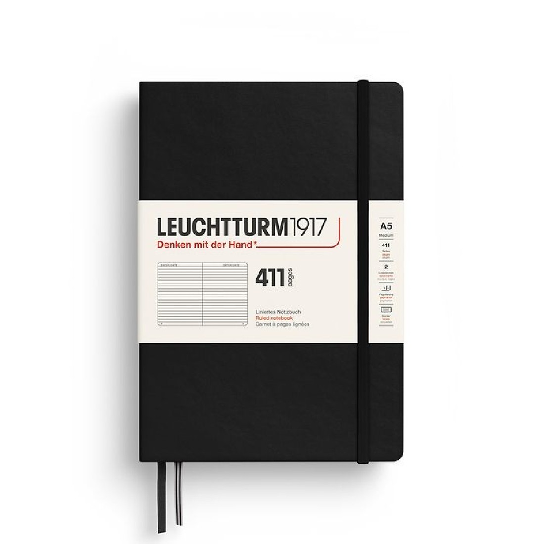 Leuchtturm 1917 Notebook A5 411p Black Ruled Hard Cover