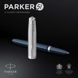PARKER 51 MIDNIGHT BLUE RESIN CHROME TRIM FOUNTAIN PEN STEEL NIB
