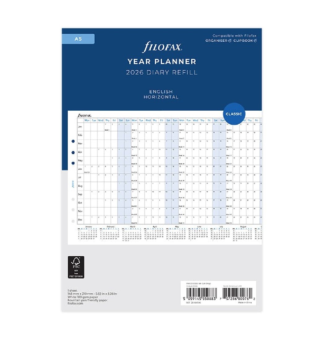 Refill A5 2026 Horizontal Planner 26-68506 Filofax