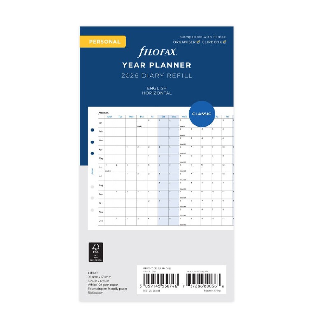 Refill Personal 2026 Horizontal Planner 26-68401 Filofax