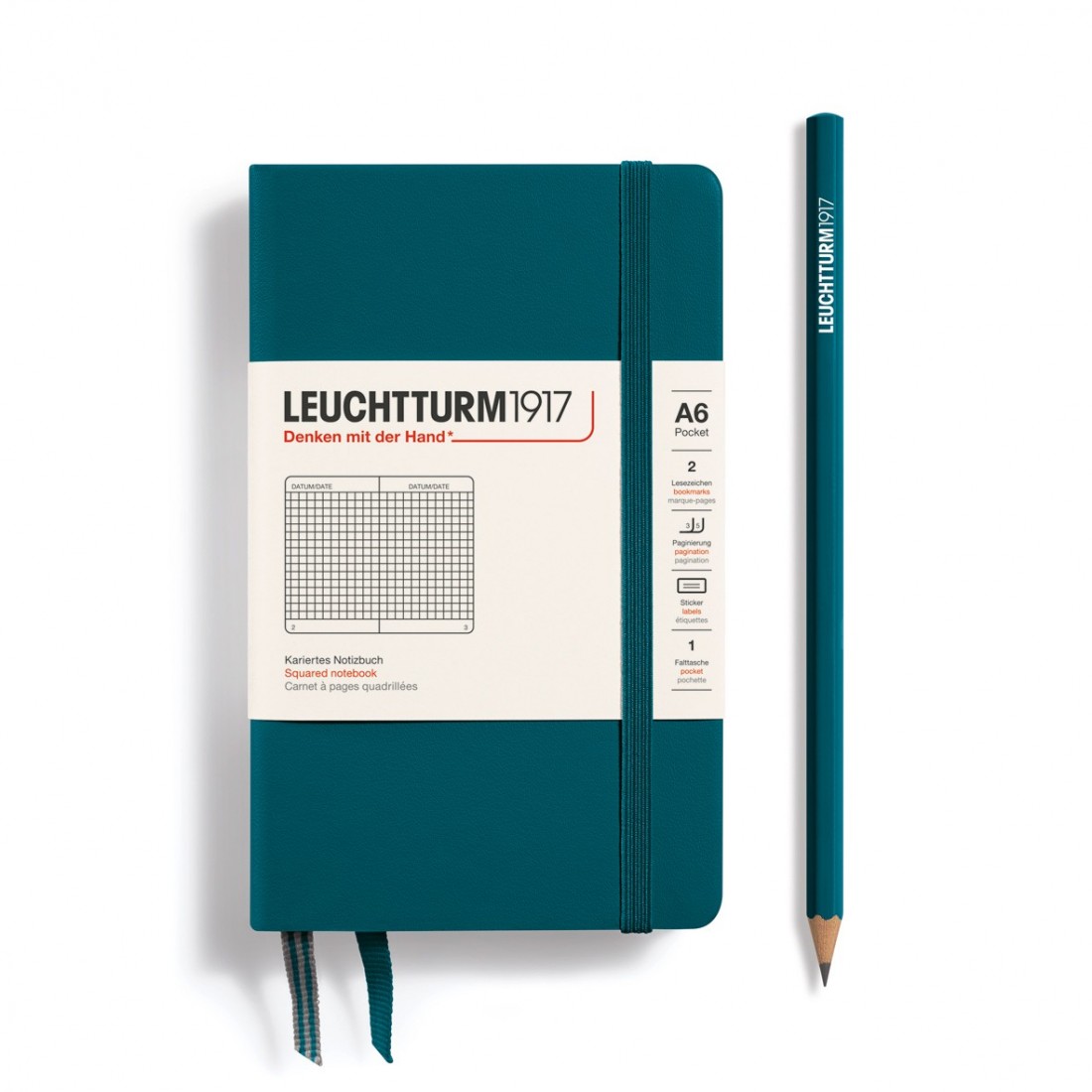 Leuchtturm 1917 Notebook A6 Pacific Green Squared Hard Cover