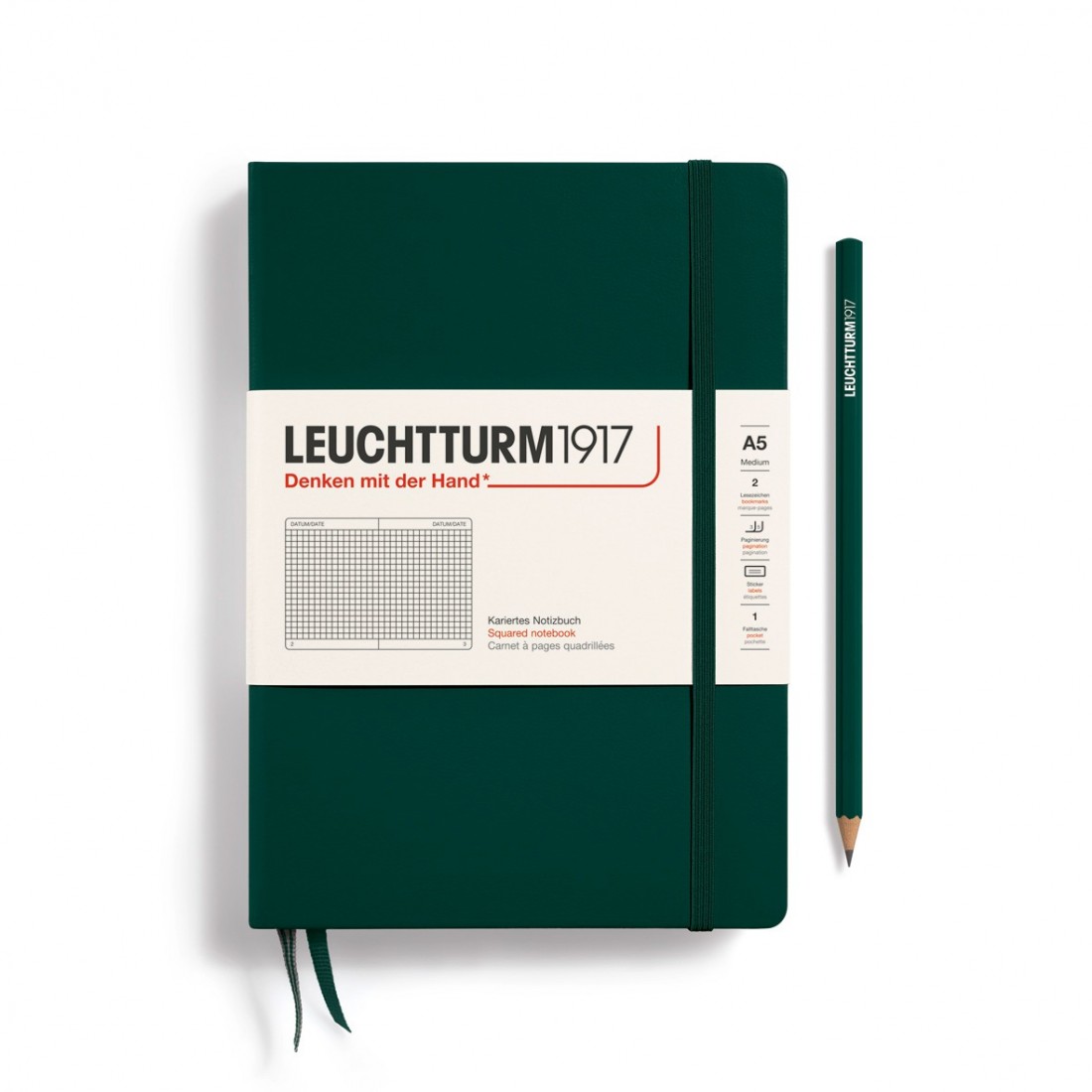 Leuchtturm 1917 Notebook A5 Forest Green Squared Hard Cover