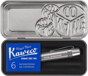 Kaweco Moleskine Aluminium Silver fountain pen with free clip and blue cartridges