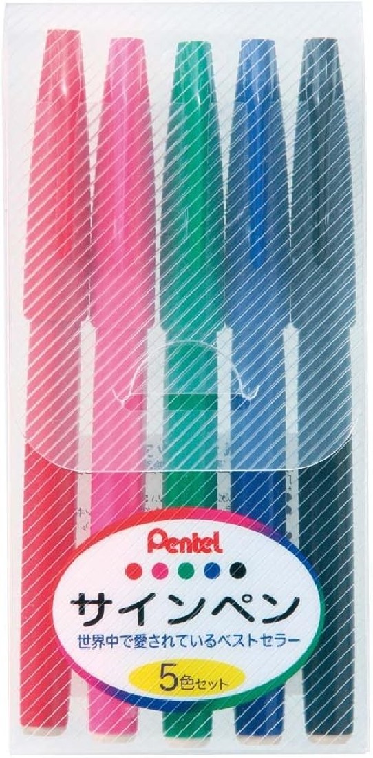 Pentel Water Based Pen Set Sign Pen, Set of 5, S520-5