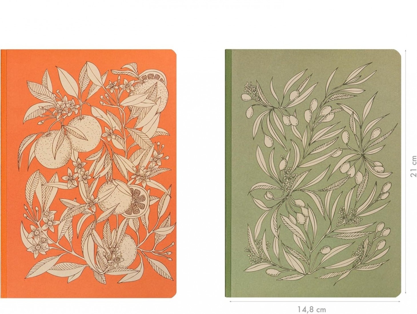 Clairefontaine Rhodia, A paperback notebook with orange blossoms and olive trees,  A5 14.8 x 21 cm, 160 pages lined white paper 90 g,  flexible brochure, canvas back  116344C