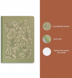 Clairefontaine Rhodia, A paperback notebook with orange blossoms and olive trees,  A5 14.8 x 21 cm, 160 pages lined white paper 90 g,  flexible brochure, canvas back  116344C