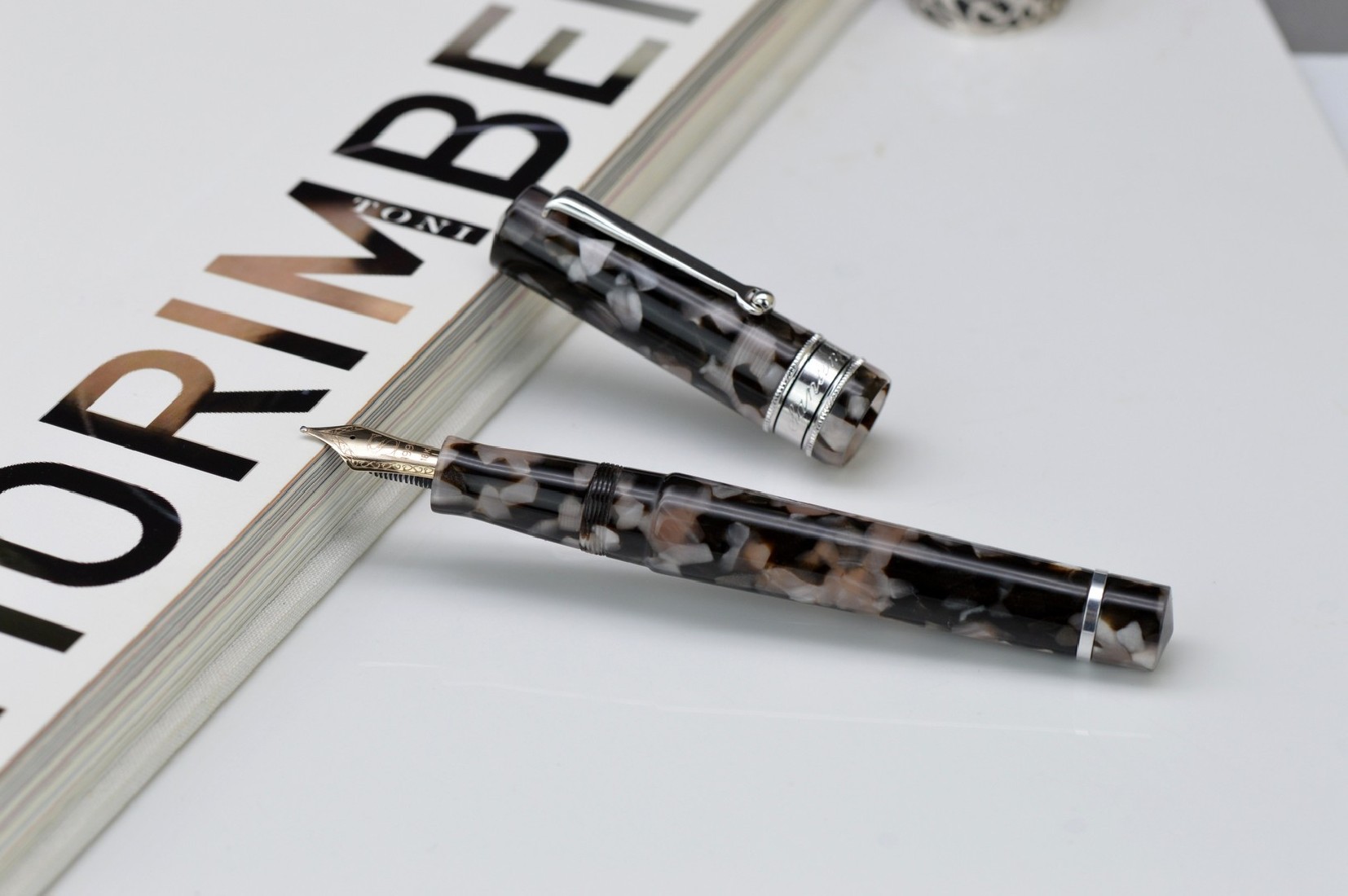 Santini Italia Libra Chess RT 18k piston filler pen with ebonite feeder pen