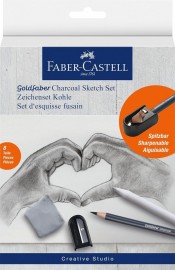 Faber Castell Goldfaber Charcoal 114006 Drawing Set 8 Pieces Charcoal Pencils, Sharpener, Paper Wiper and Eraser