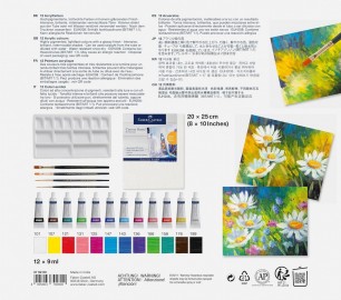 Faber Castell Acrylic Paint Set 18 Pieces with 12 Acrylic Paints, Canvas 20 x 25 cm, Mixing Palette and 4 Brushes 379280
