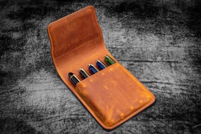 Galen Leather Flap Pen Case for Five Pens - Crazy Horse Brown