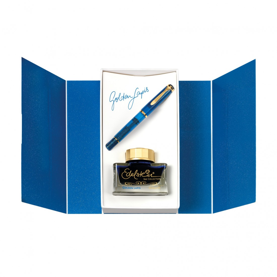 Pelikan Classic M200 Golden Lapis  Special Edition Fountain Pen with ink bottle