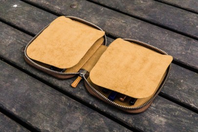 Galen Leather Zippered 10 Slots Pen Case - Crazy Horse Brown