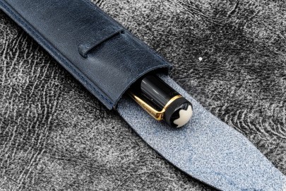 Galen Slim Leather Pen Sleeve for Single Pen - C.H. Navy Blue