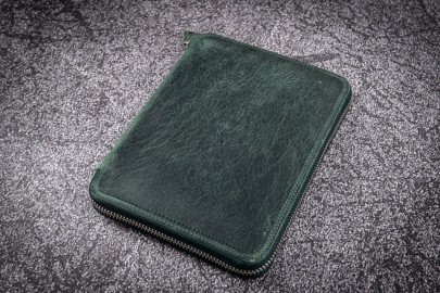 Galen Leather Zippered 20 Slots Pen Case - Crazy Horse Forest Green
