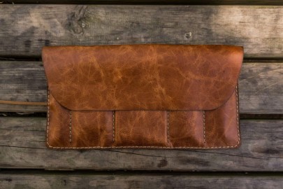 Galen Leather Pen Roll - Rustic Brown