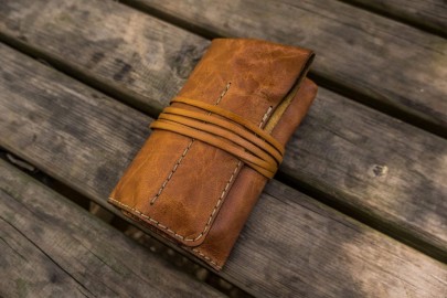 Galen Leather Pen Roll - Rustic Brown