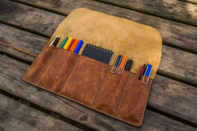 Galen Leather Pen Roll - Rustic Brown