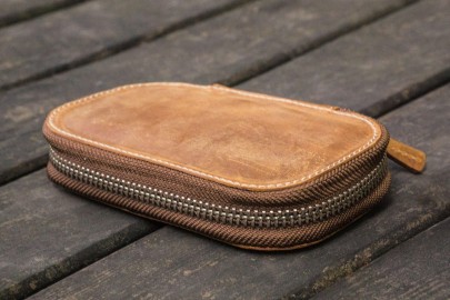 Galen Leather Zippered 6 Slots Pen Case - Crazy Horse Brown