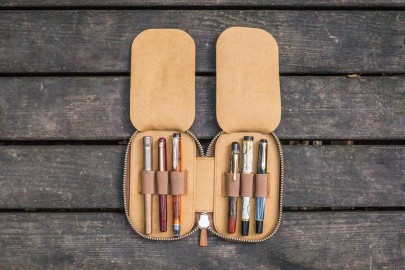 Galen Leather Zippered 6 Slots Pen Case - Crazy Horse Brown