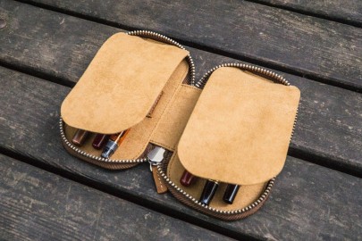 Galen Leather Zippered 6 Slots Pen Case - Crazy Horse Brown