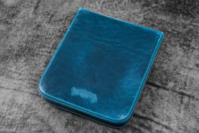 Galen Leather Magnum Opus 6 Slots Hard Pen Case with Removable Pen Tray - Ocean Blue