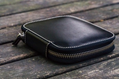 Galen Leather Zippered 10 Slots Pen Case - Black