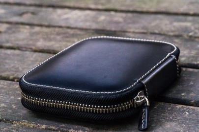 Galen Leather Zippered 10 Slots Pen Case - Black