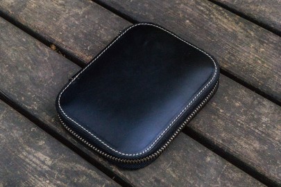 Galen Leather Zippered 10 Slots Pen Case - Black