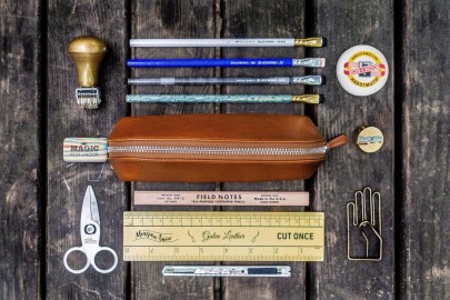 Galen XLarge Zipper Leather Pencil Case - Black