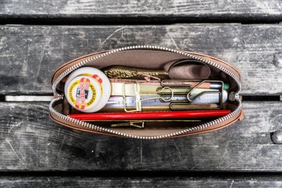 Galen XLarge Zipper Leather Pencil Case - Black