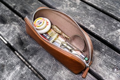 Galen XLarge Zipper Leather Pencil Case - Black