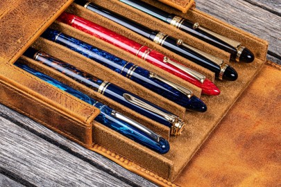 Galen Leather Magnum Opus 6 Slots Hard Pen Case with Removable Pen Tray - Crazy Horse Brown