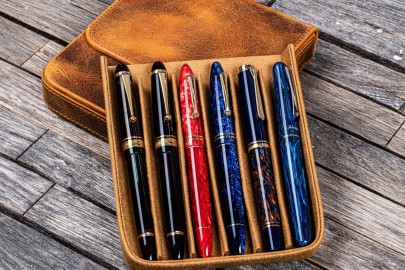 Galen Leather Magnum Opus 6 Slots Hard Pen Case with Removable Pen Tray - Crazy Horse Brown