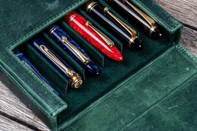 Galen Leather Magnum Opus 6 Slots Hard Pen Case with Removable Pen Tray - Crazy Horse Forest Green