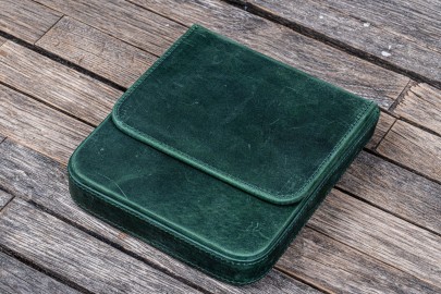Galen Leather Magnum Opus 6 Slots Hard Pen Case with Removable Pen Tray - Crazy Horse Forest Green