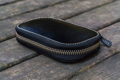 Galen Leather Zippered 6 Slots Pen Case - Black