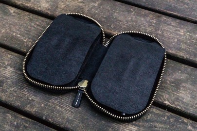 Galen Leather Zippered 6 Slots Pen Case - Black