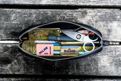 Galen XLarge Zipper Leather Pencil Case - Black
