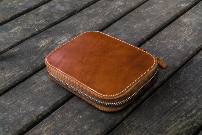 Galen Leather Zippered 10 Slots Pen Case - Brown