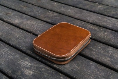 Galen Leather Zippered 10 Slots Pen Case - Brown