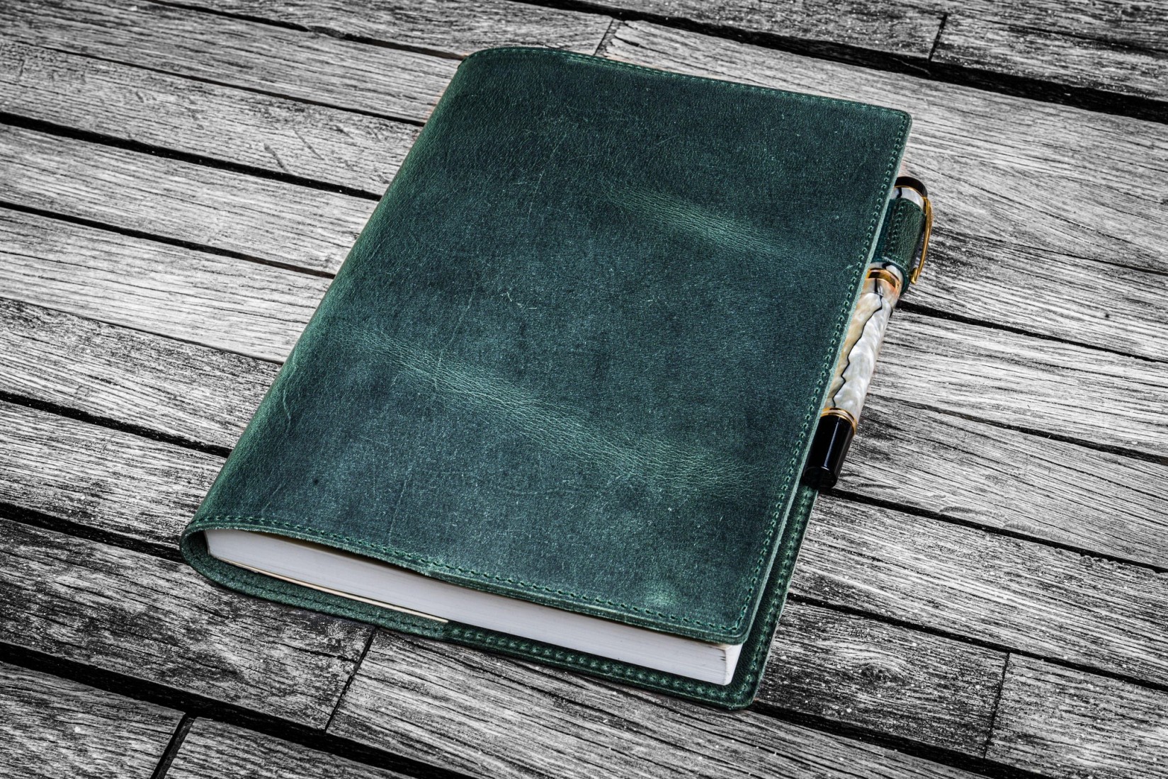 Galen Leather Slim A5 Notebook Planner Cover - Crazy Horse Forest Green