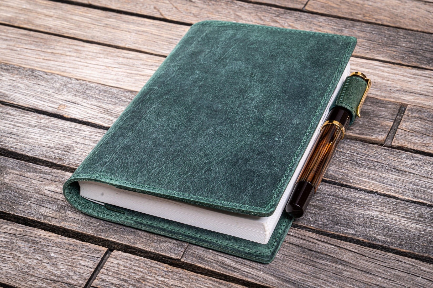 Galen Leather Slim A6 Notebook Planner Cover - Crazy Forest Green