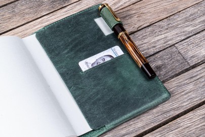 Galen Leather Slim A6 Notebook Planner Cover - Crazy Forest Green