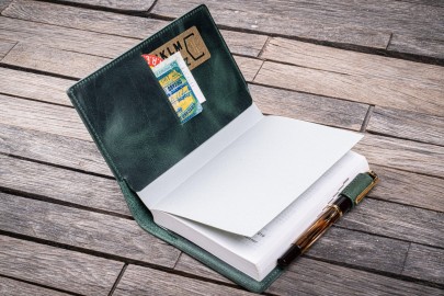 Galen Leather Slim A6 Notebook Planner Cover - Crazy Forest Green