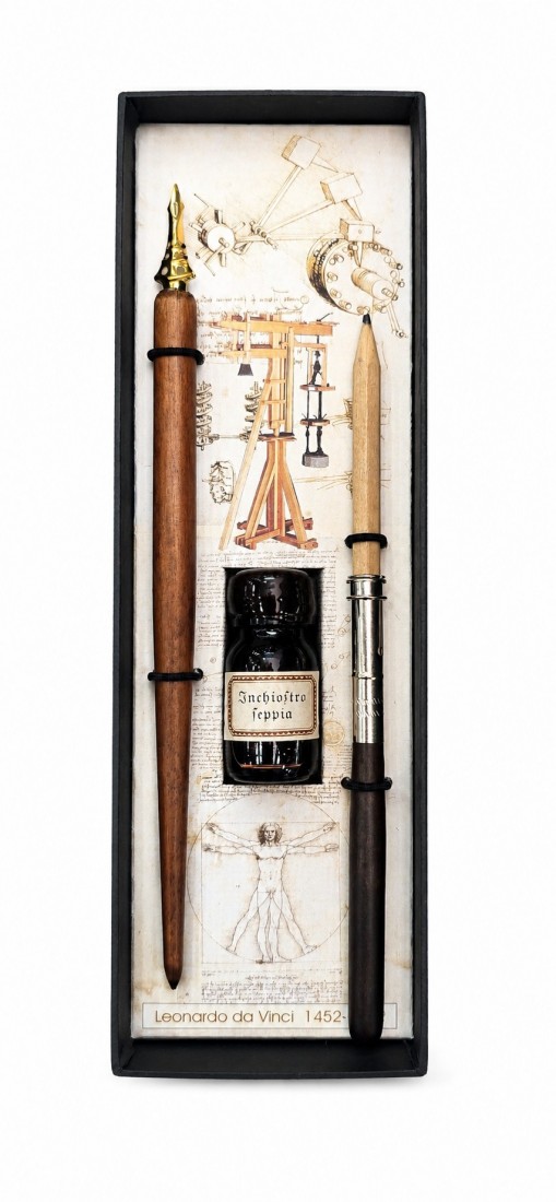 Francesco Rubinato art set LEVI/05 Leonardo da Vinci, wooden pen & pencil holder