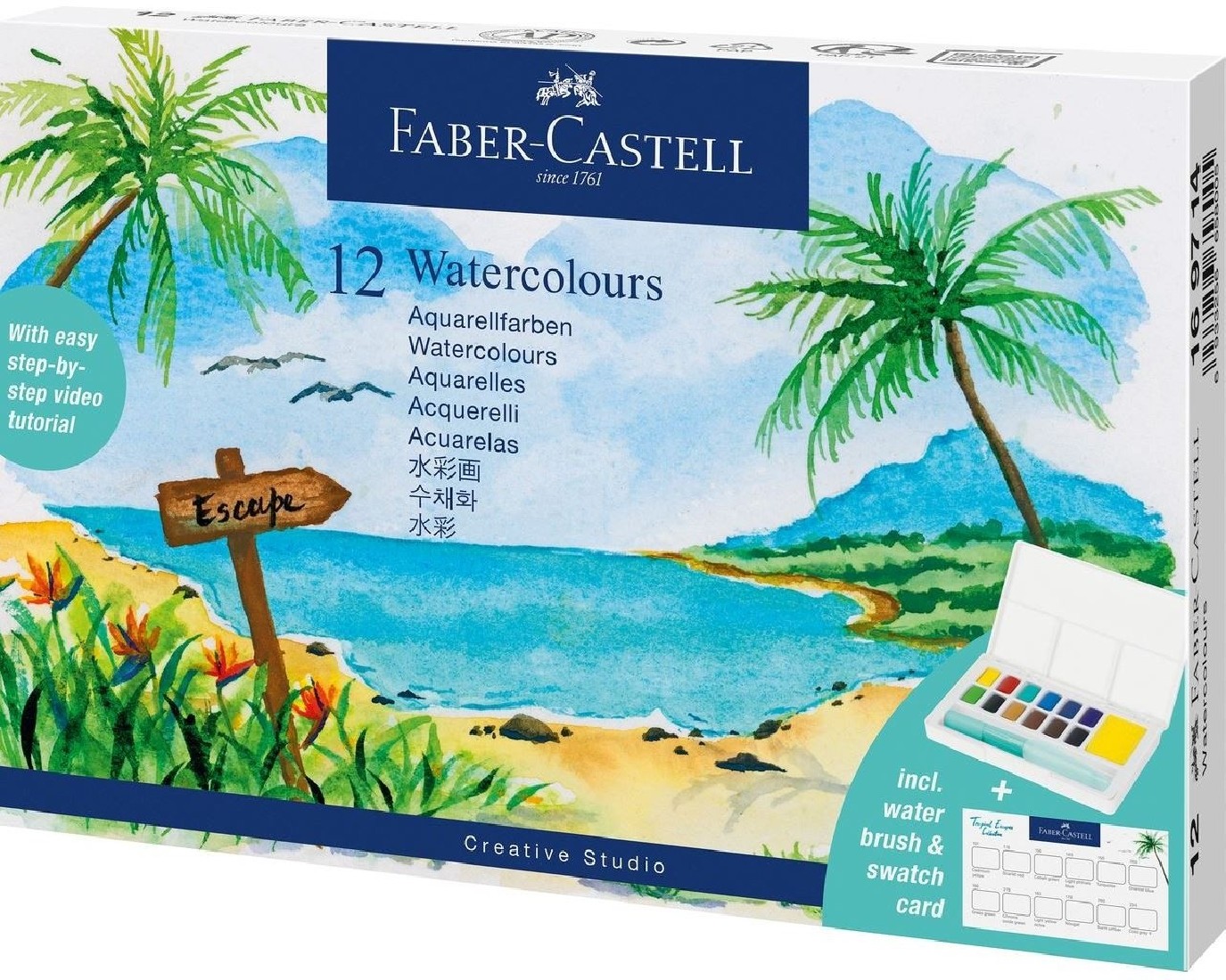 Faber Castell Tropical watercolors in blocks, 12pcs plus brush 169714