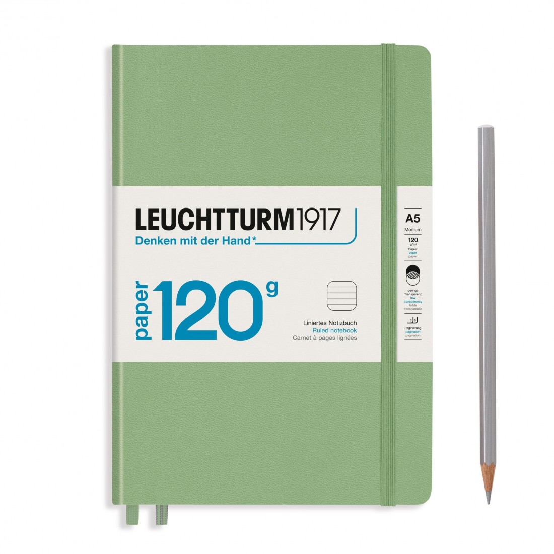 Leuchtturm 1917 Notebook A5 Edition 120g, Sage Ruled, Hard Cover