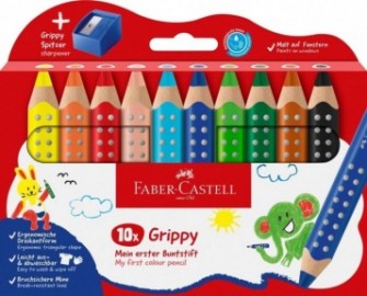 Faber Castell ξυλομπογιές Grippy 110636 Colouring Pencils Set, 10 Colouring Pencils with Sharpener for Toddlers from 2 Years