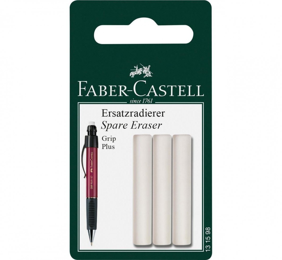 Faber Castell spare erasers for mechanical pencil for Grip plus, pack of 3, 131598 fc