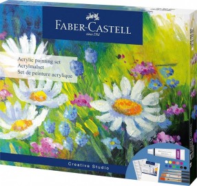 Faber Castell Acrylic Paint Set 18 Pieces with 12 Acrylic Paints, Canva, Mixing Palette and 4 Brushes 379280 FC